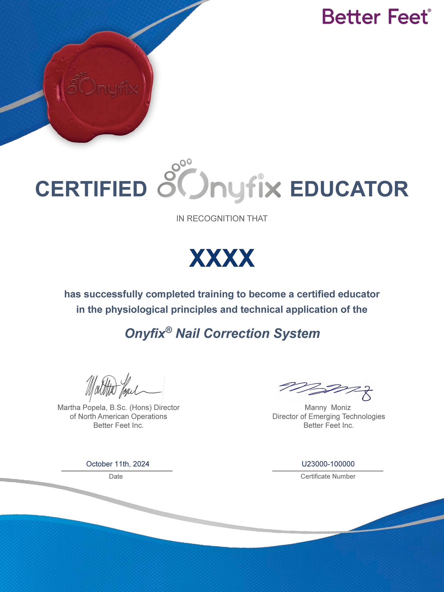 Certification Onyfix uniquement 